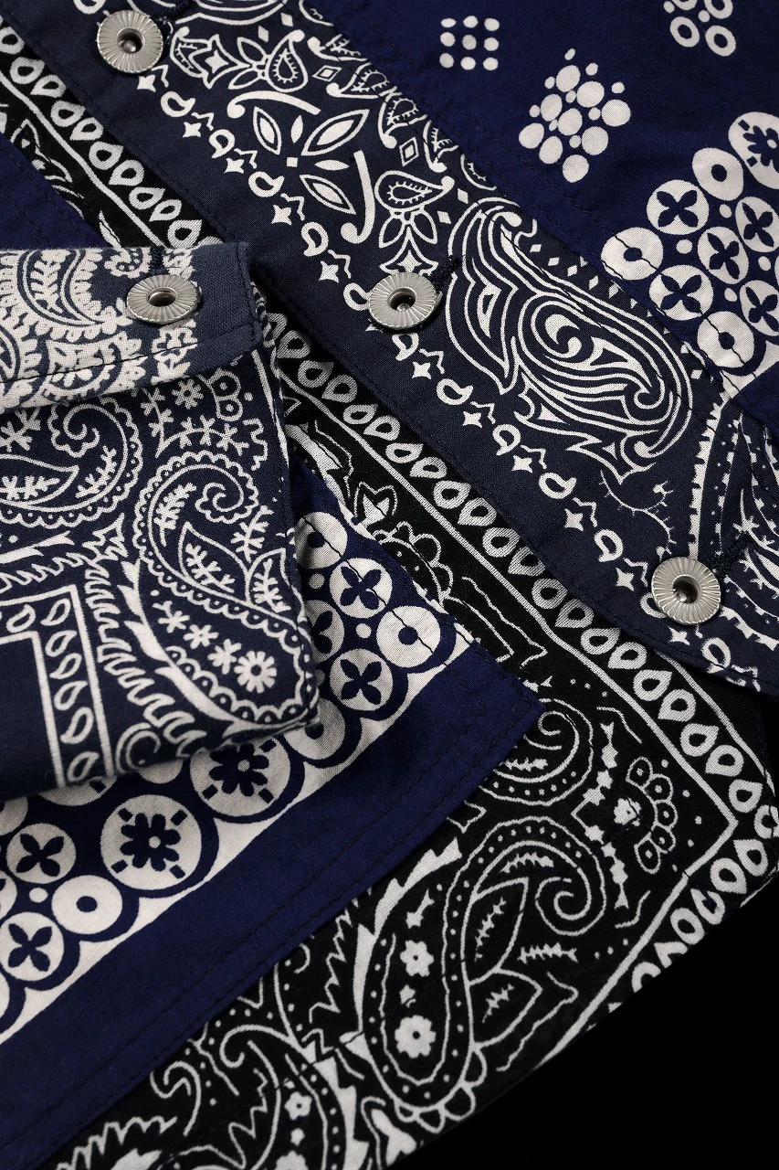 CHANGES REMAKE VINTAGE BANDANA ENGINNER JACKET (BLACK / NAVY) - Image 8