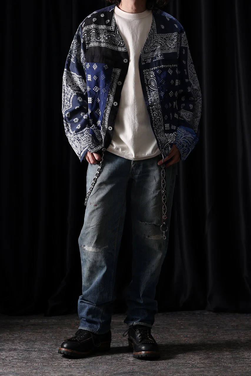 CHANGES REMAKE VINTAGE BANDANA ENGINNER JACKET (BLACK / NAVY) - Image 9