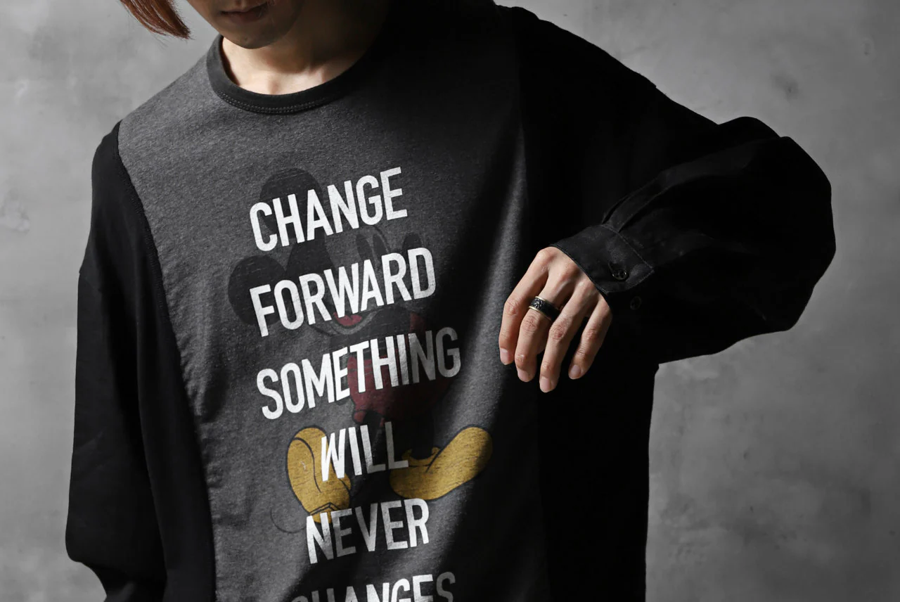 CHANGES VINTAGE REMAKE LONG SLEEVE SHIRT TOPS (GREY x BLACK #MICKEY) - Image 13
