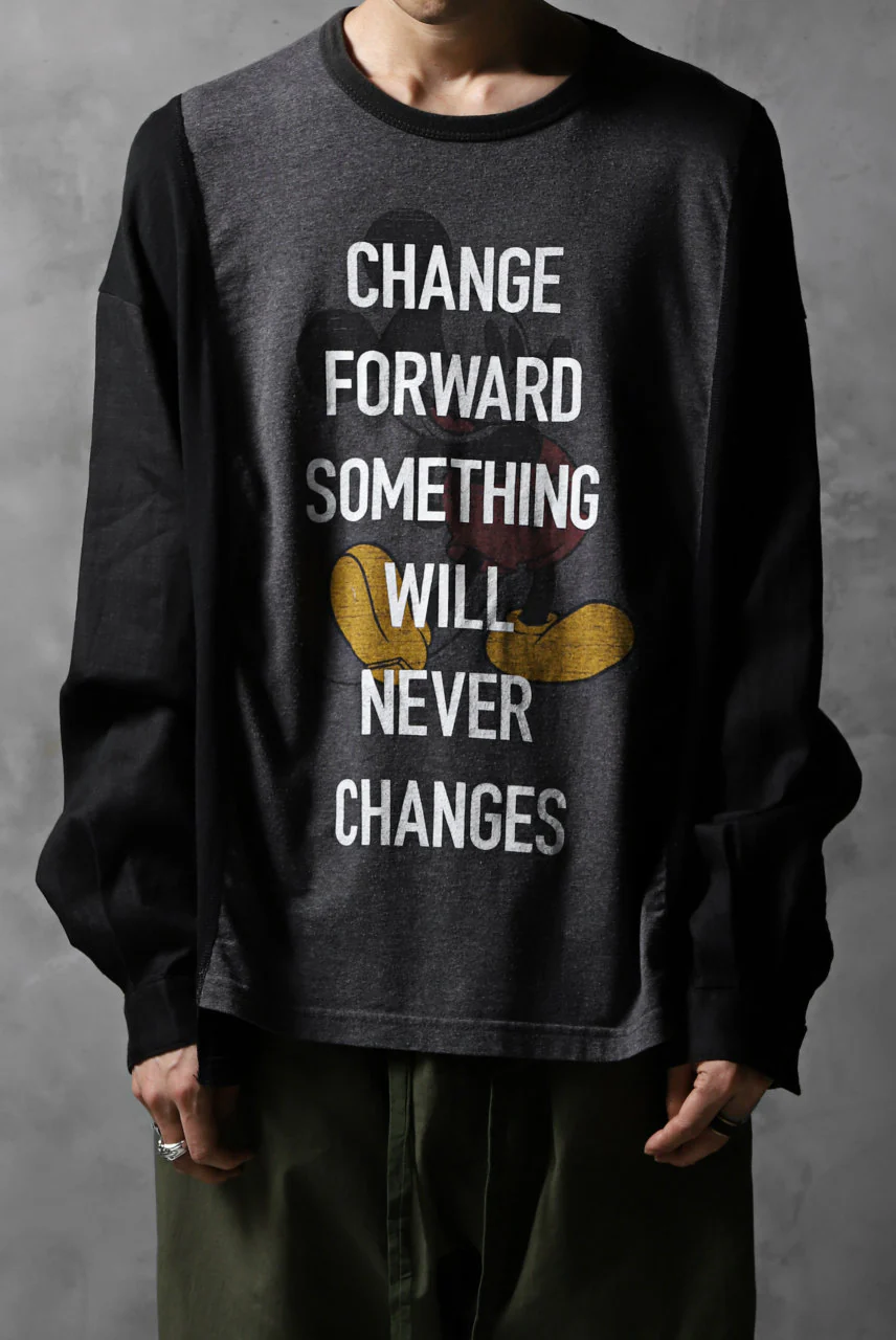 CHANGES VINTAGE REMAKE LONG SLEEVE SHIRT TOPS (GREY x BLACK #MICKEY) - Image 3