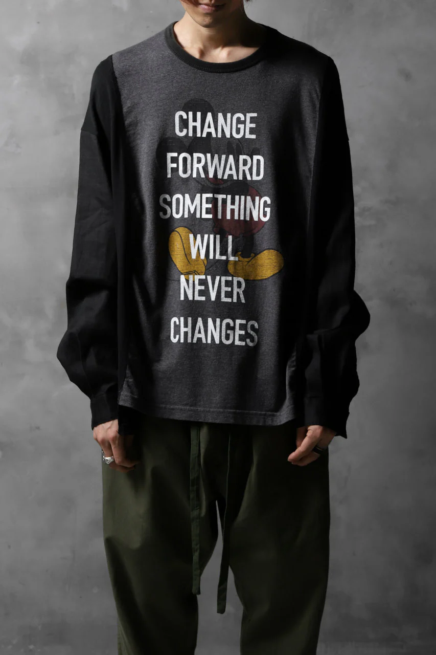 CHANGES VINTAGE REMAKE LONG SLEEVE SHIRT TOPS (GREY x BLACK #MICKEY) - Image 4