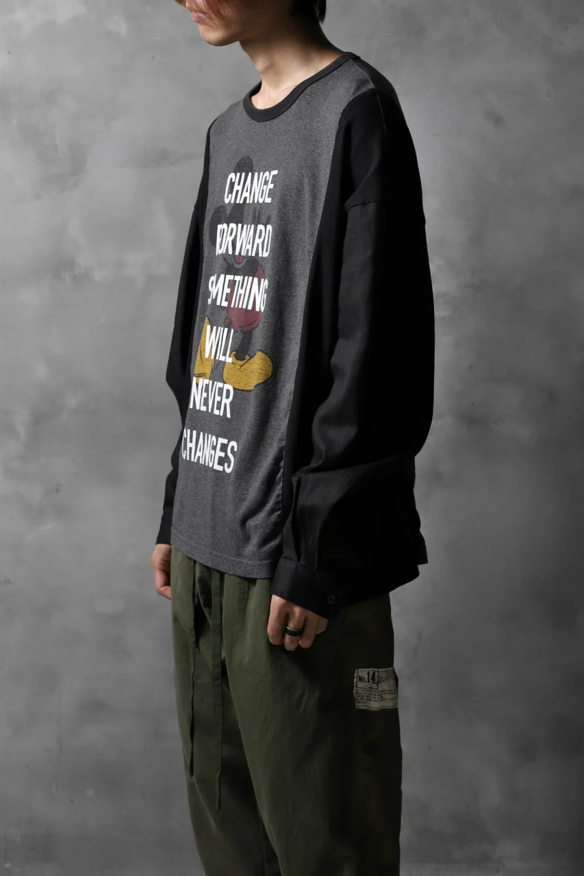 CHANGES VINTAGE REMAKE LONG SLEEVE SHIRT TOPS (GREY x BLACK #MICKEY) - Image 5