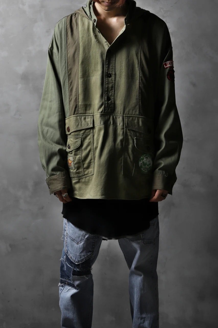 CHANGES VINTAGE REMAKE MILITARY HOODIE SHIRT-PARKA (KHAKI #B) - Image 10