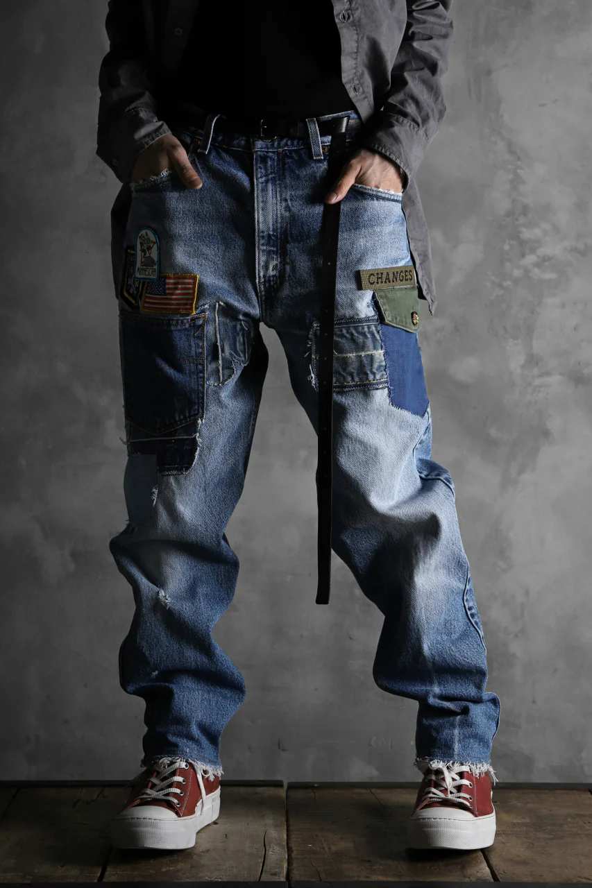 CHANGES VINTAGE REMAKE PATCHWORK DENIM TAPERED PANTS / VINTAGE DENIM (INDIGO #A) - Image 11
