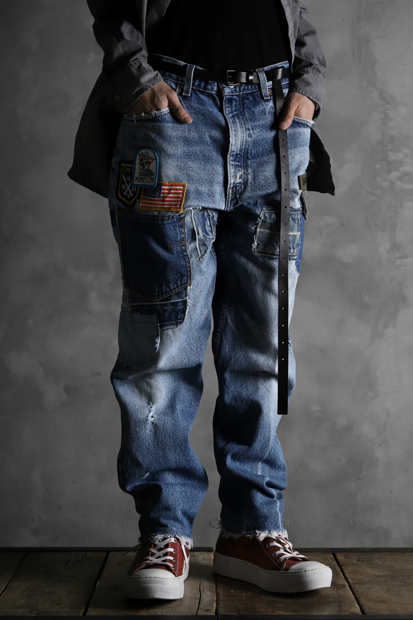 CHANGES VINTAGE REMAKE PATCHWORK DENIM TAPERED PANTS / VINTAGE DENIM (INDIGO #A) - Image 12