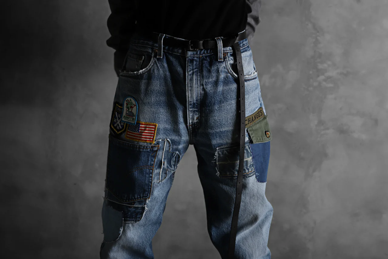 CHANGES VINTAGE REMAKE PATCHWORK DENIM TAPERED PANTS / VINTAGE DENIM (INDIGO #A) - Image 17