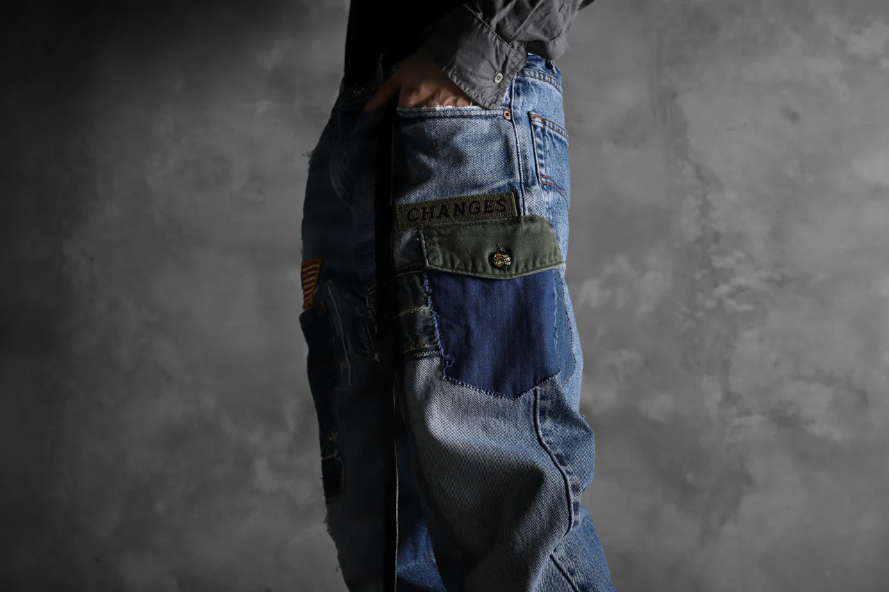 CHANGES VINTAGE REMAKE PATCHWORK DENIM TAPERED PANTS / VINTAGE DENIM (INDIGO #A) - Image 18