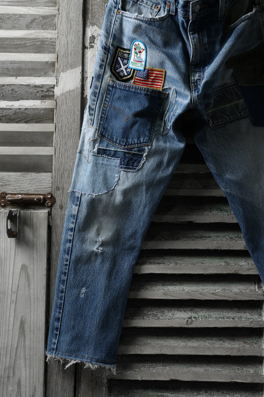 CHANGES VINTAGE REMAKE PATCHWORK DENIM TAPERED PANTS / VINTAGE DENIM (INDIGO #A) - Image 6