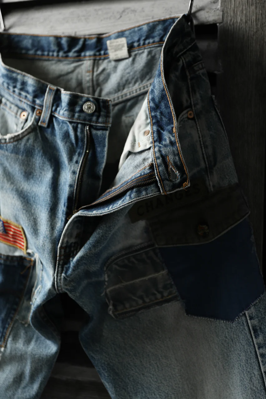 CHANGES VINTAGE REMAKE PATCHWORK DENIM TAPERED PANTS / VINTAGE DENIM (INDIGO #A) - Image 9