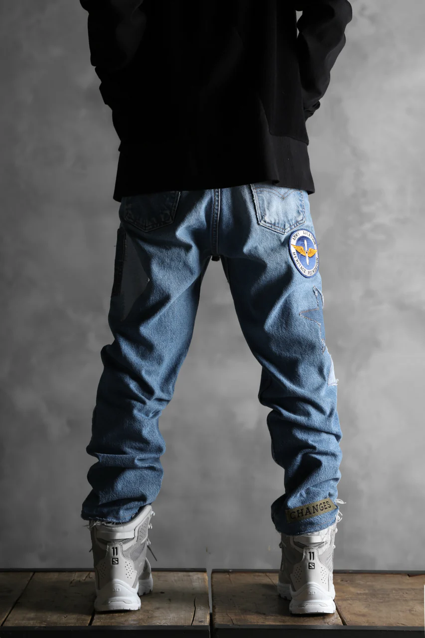 CHANGES VINTAGE REMAKE PATCHWORK DENIM TAPERED PANTS / VINTAGE DENIM (INDIGO #B) - Image 15