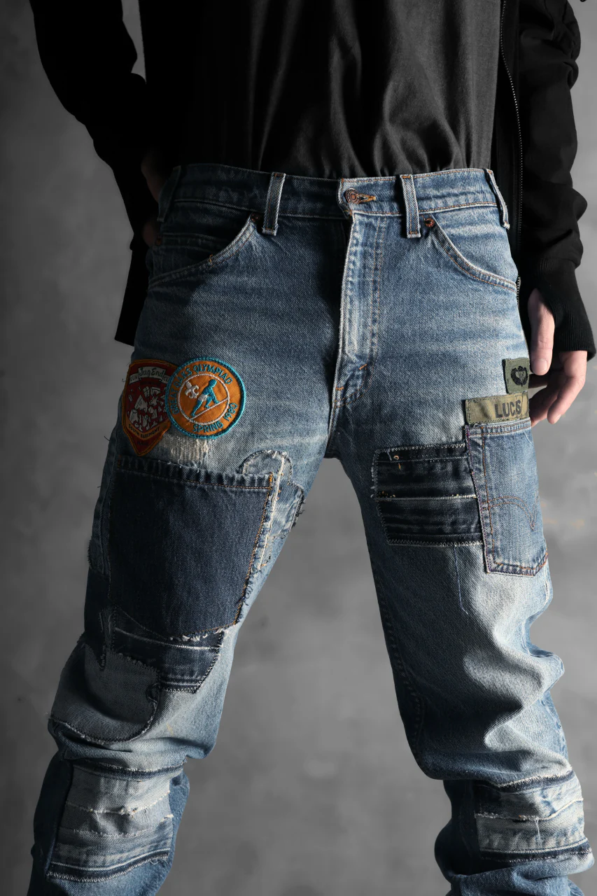 CHANGES VINTAGE REMAKE PATCHWORK DENIM TAPERED PANTS / VINTAGE DENIM (INDIGO #B) - Image 16