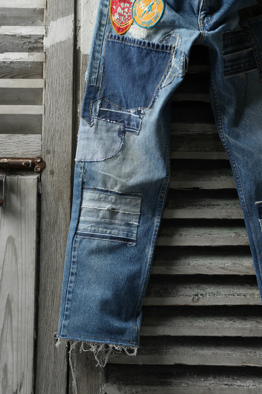 CHANGES VINTAGE REMAKE PATCHWORK DENIM TAPERED PANTS / VINTAGE DENIM (INDIGO #B) - Image 5
