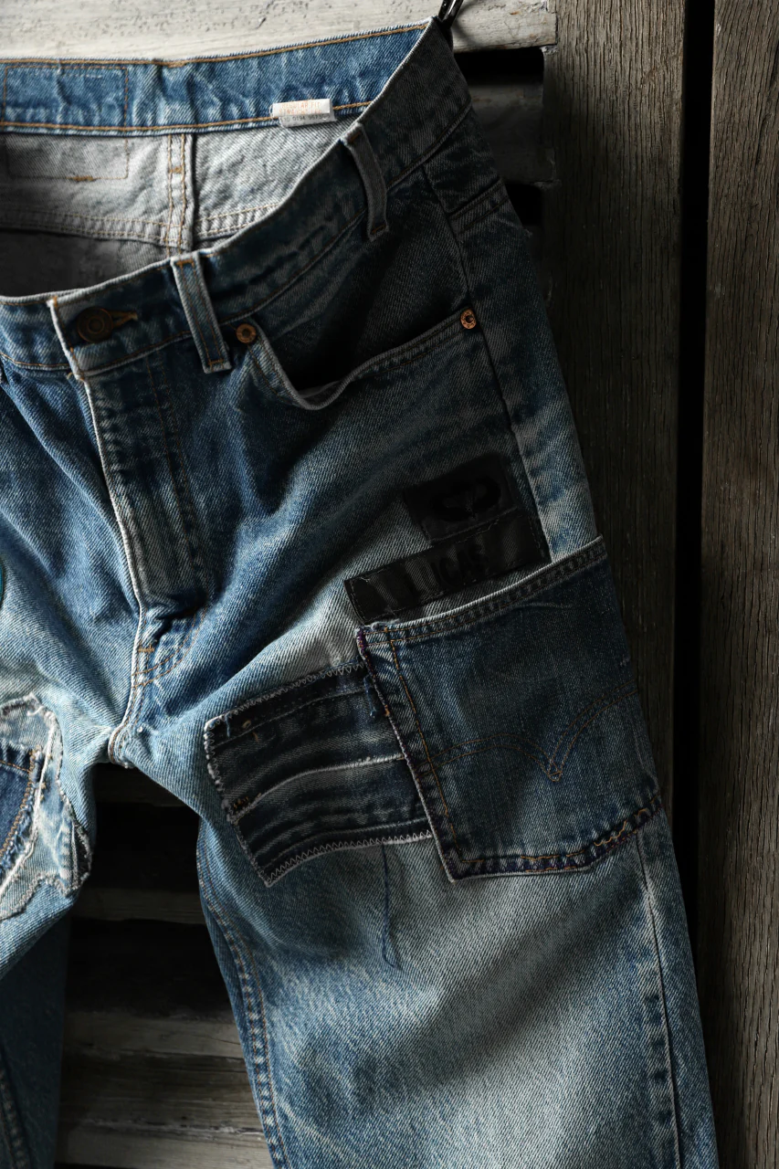 CHANGES VINTAGE REMAKE PATCHWORK DENIM TAPERED PANTS / VINTAGE DENIM (INDIGO #B) - Image 8
