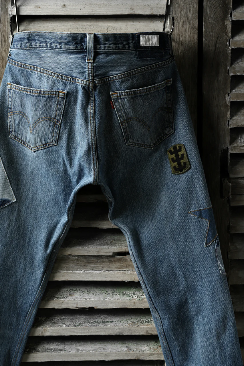 CHANGES VINTAGE REMAKE PATCHWORK DENIM TAPERED PANTS / VINTAGE DENIM (INDIGO #C) - Image 11