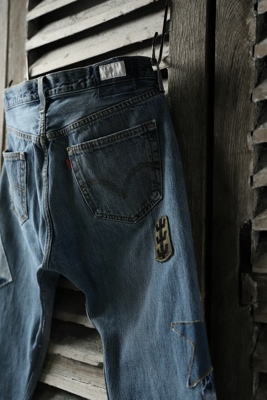 CHANGES VINTAGE REMAKE PATCHWORK DENIM TAPERED PANTS / VINTAGE DENIM (INDIGO #C) - Image 12