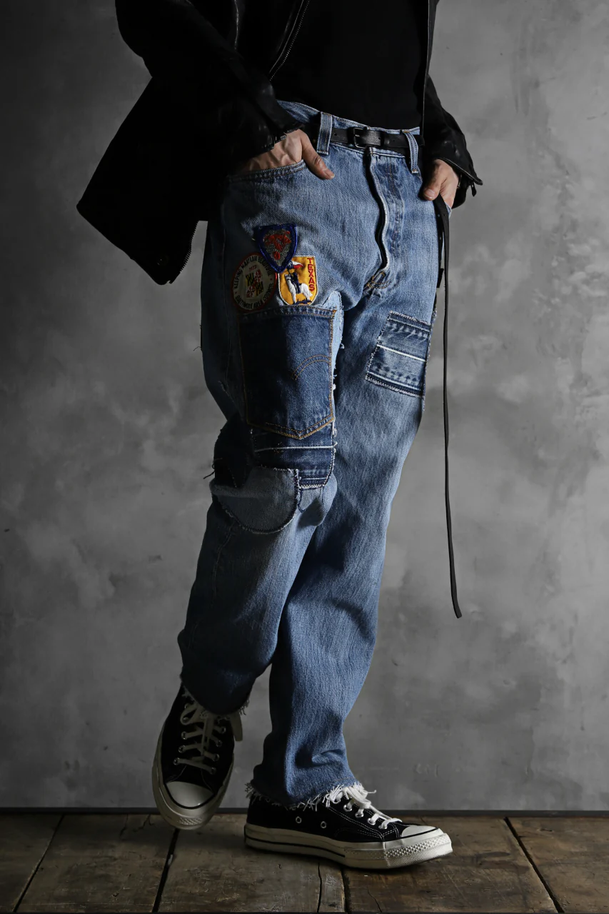CHANGES VINTAGE REMAKE PATCHWORK DENIM TAPERED PANTS / VINTAGE DENIM (INDIGO #C) - Image 13