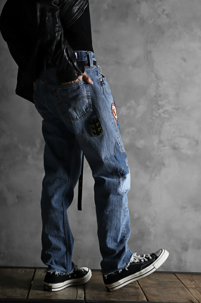 CHANGES VINTAGE REMAKE PATCHWORK DENIM TAPERED PANTS / VINTAGE DENIM (INDIGO #C) - Image 14