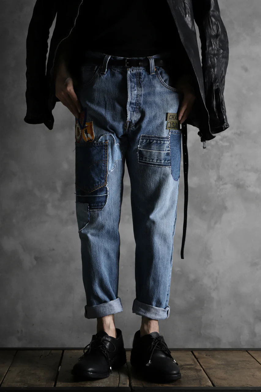 CHANGES VINTAGE REMAKE PATCHWORK DENIM TAPERED PANTS / VINTAGE DENIM (INDIGO #C) - Image 16
