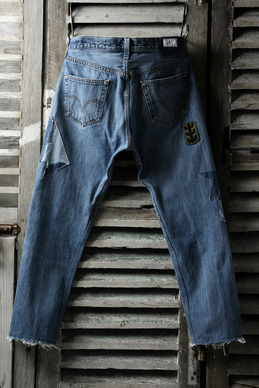 CHANGES VINTAGE REMAKE PATCHWORK DENIM TAPERED PANTS / VINTAGE DENIM (INDIGO #C) - Image 3