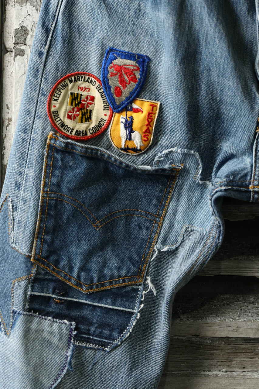 CHANGES VINTAGE REMAKE PATCHWORK DENIM TAPERED PANTS / VINTAGE DENIM (INDIGO #C) - Image 7
