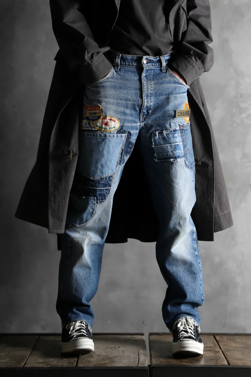 CHANGES VINTAGE REMAKE PATCHWORK DENIM TAPERED PANTS / VINTAGE DENIM (INDIGO #D) - Image 13