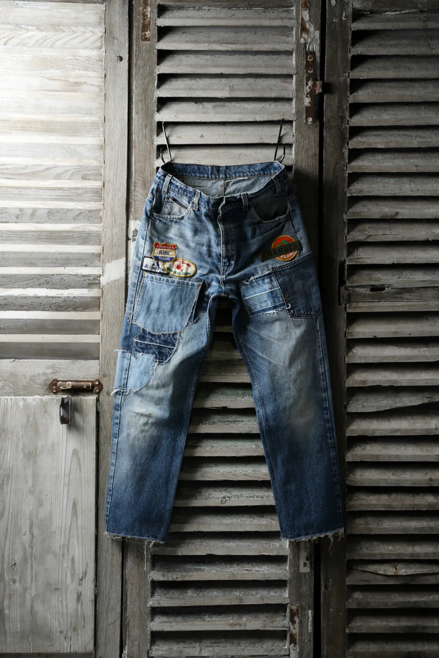 CHANGES VINTAGE REMAKE PATCHWORK DENIM TAPERED PANTS / VINTAGE DENIM (INDIGO #D) - Image 3