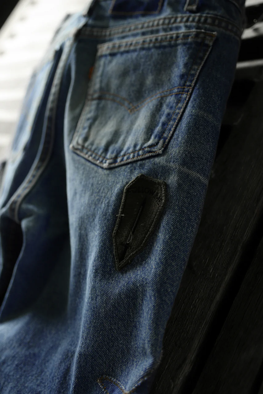 CHANGES VINTAGE REMAKE PATCHWORK DENIM TAPERED PANTS / VINTAGE DENIM (INDIGO #E) - Image 10
