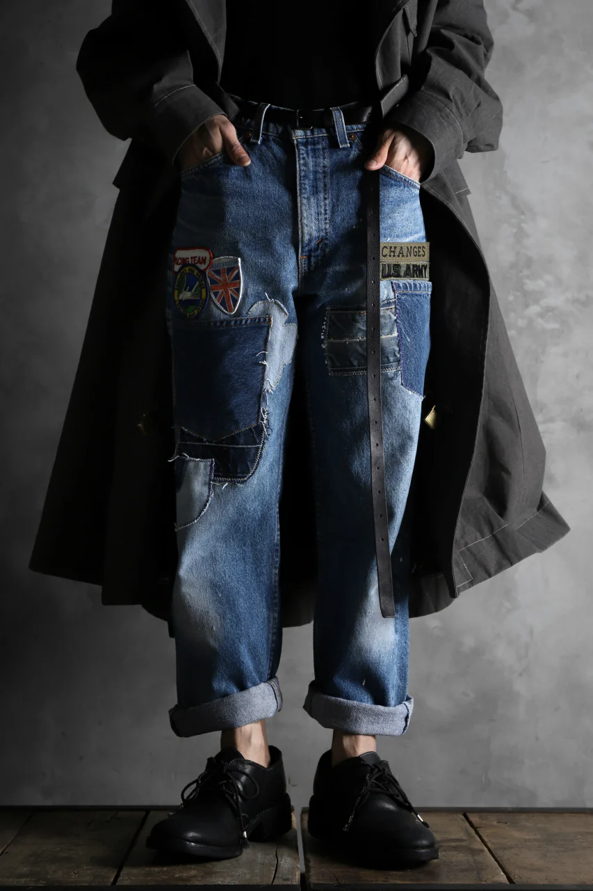 CHANGES VINTAGE REMAKE PATCHWORK DENIM TAPERED PANTS / VINTAGE DENIM (INDIGO #E) - Image 11