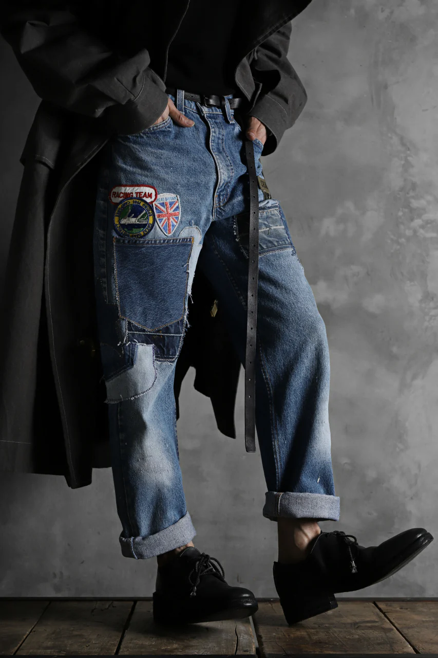 CHANGES VINTAGE REMAKE PATCHWORK DENIM TAPERED PANTS / VINTAGE DENIM (INDIGO #E) - Image 12