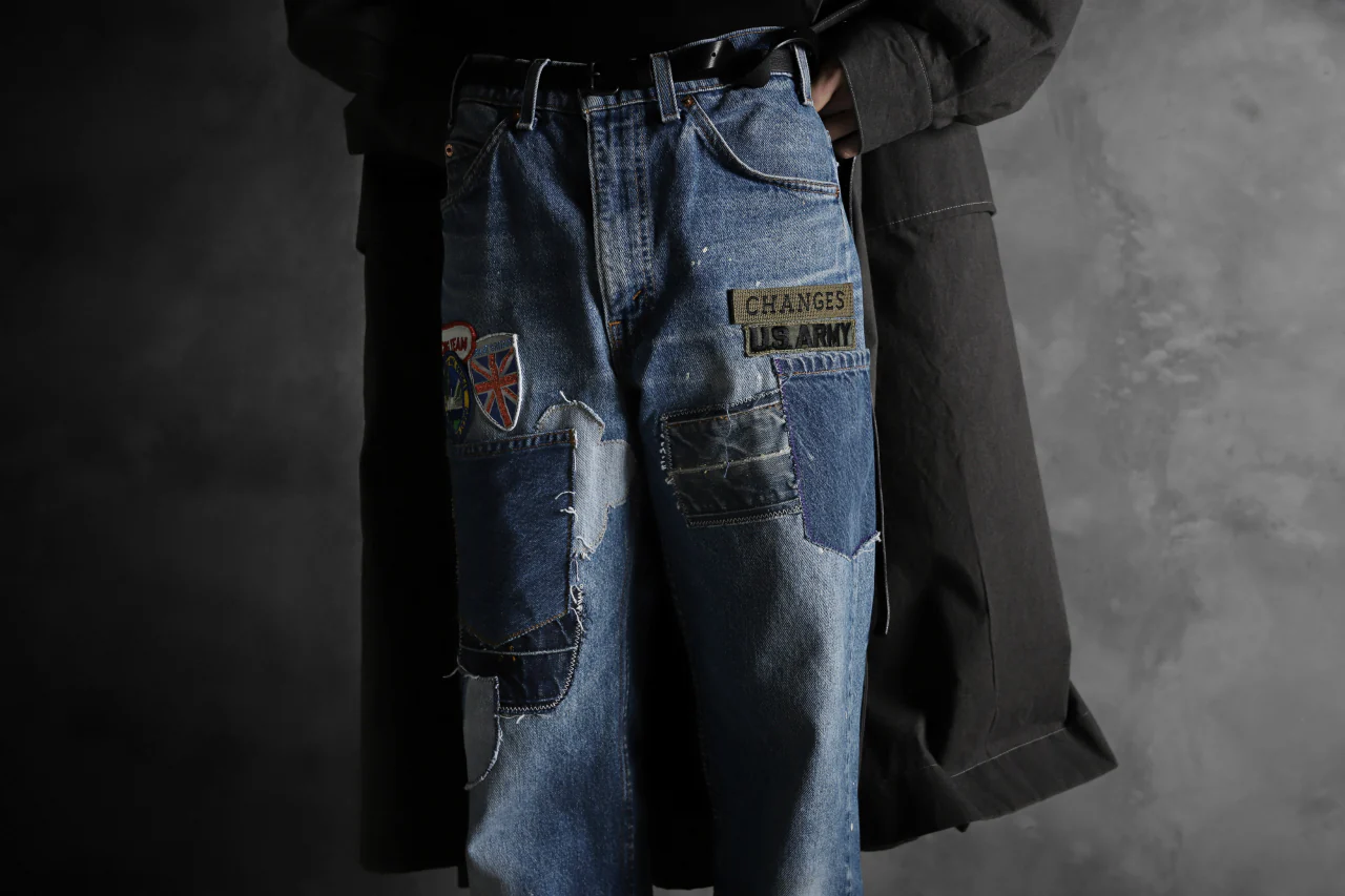 CHANGES VINTAGE REMAKE PATCHWORK DENIM TAPERED PANTS / VINTAGE DENIM (INDIGO #E) - Image 16