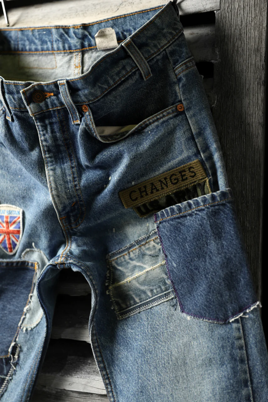 CHANGES VINTAGE REMAKE PATCHWORK DENIM TAPERED PANTS / VINTAGE DENIM (INDIGO #E) - Image 6