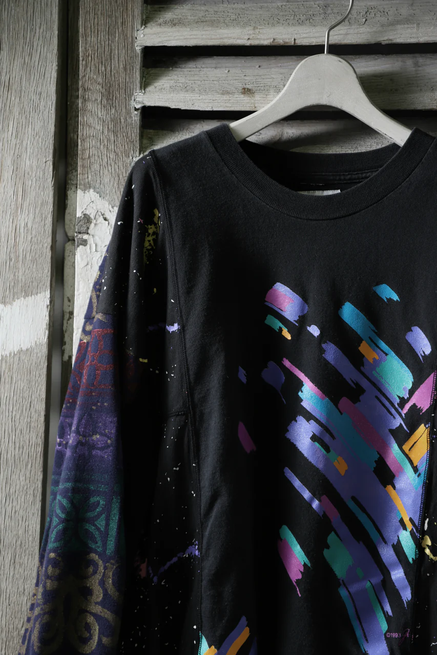 CHANGES VINTAGE REMAKE QUARTET PANEL LONG SLEEVE TEE (MULTI BLACK #A) - Image 7