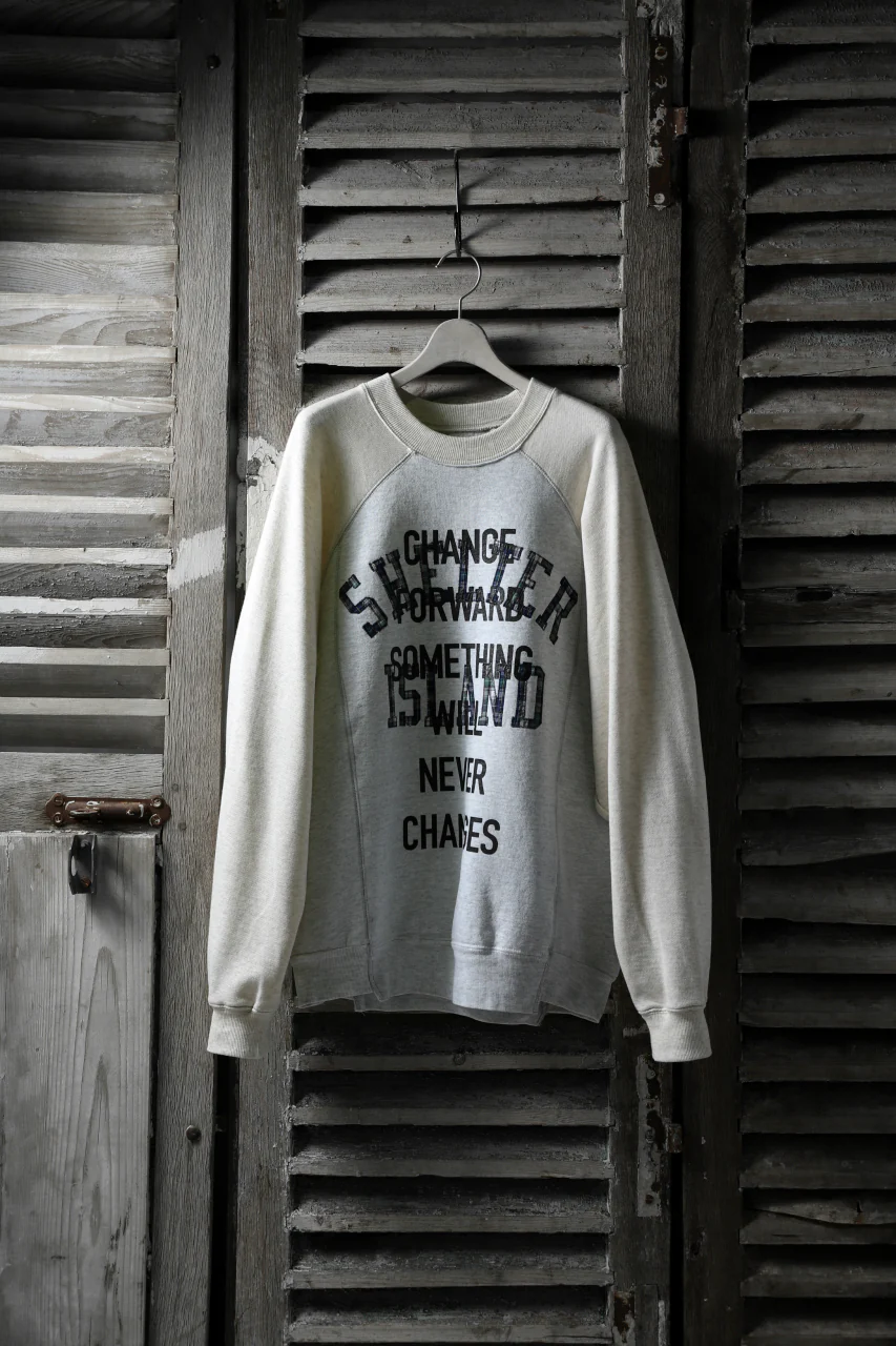 CHANGES VINTAGE REMAKE RAGLAN-DOLMAN SLEEVE SWEAT SHIRT (GREY x BEIGE) - Image 3