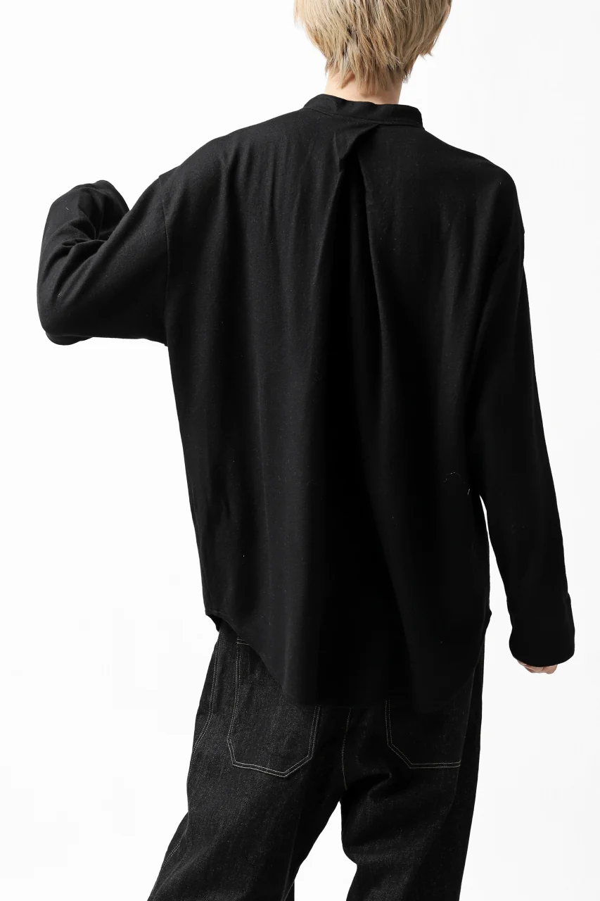 COLINA BANDED COLLAR PULLOVER SHIRT / SUPER 140s WASHABLE WOOL (BLACK) - Image 12