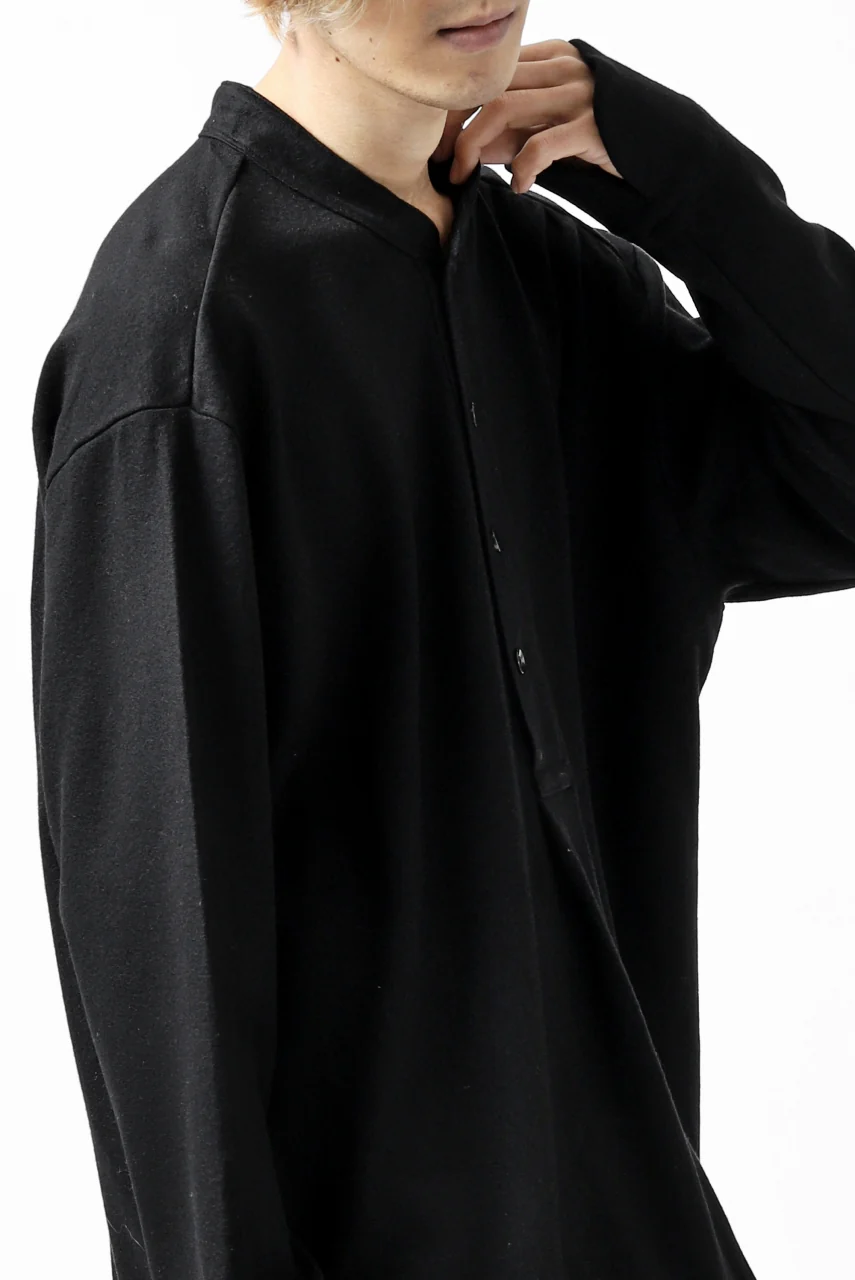 COLINA BANDED COLLAR PULLOVER SHIRT / SUPER 140s WASHABLE WOOL (BLACK) - Image 16