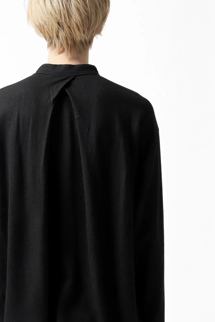 COLINA BANDED COLLAR PULLOVER SHIRT / SUPER 140s WASHABLE WOOL (BLACK) - Image 17