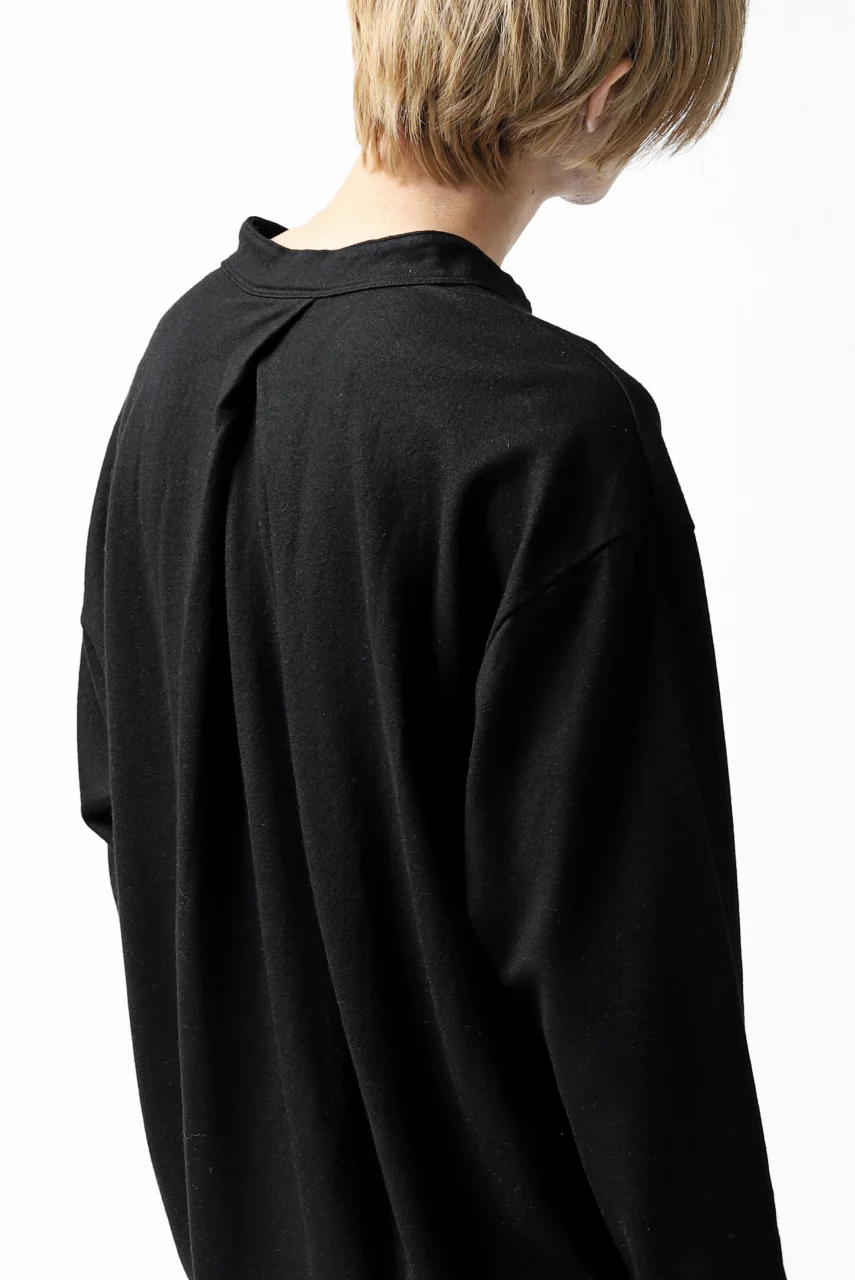 COLINA BANDED COLLAR PULLOVER SHIRT / SUPER 140s WASHABLE WOOL (BLACK) - Image 18