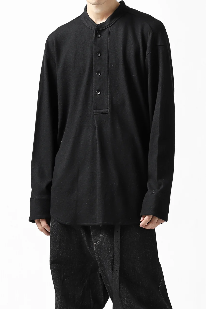 COLINA BANDED COLLAR PULLOVER SHIRT / SUPER 140s WASHABLE WOOL (BLACK) - Image 3