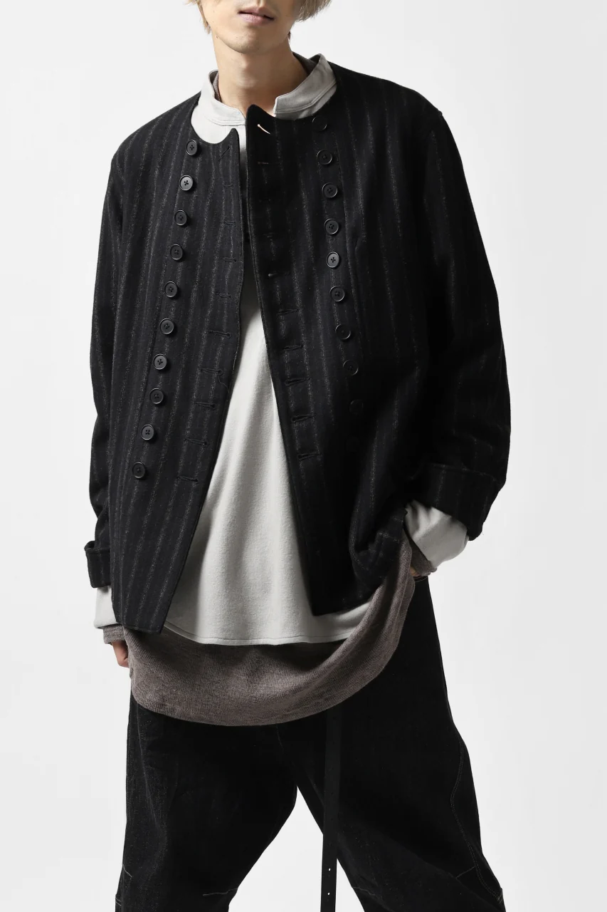 COLINA BANDED COLLAR PULLOVER SHIRT / SUPER 140s WASHABLE WOOL (GREIGE) - Image 16