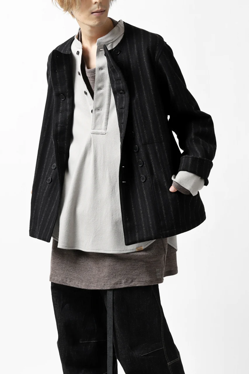 COLINA BANDED COLLAR PULLOVER SHIRT / SUPER 140s WASHABLE WOOL (GREIGE) - Image 17