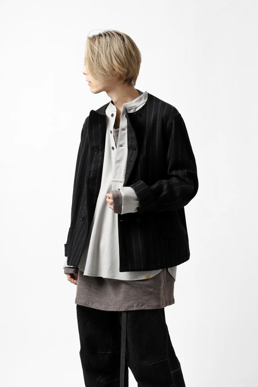 COLINA BANDED COLLAR PULLOVER SHIRT / SUPER 140s WASHABLE WOOL (GREIGE) - Image 19
