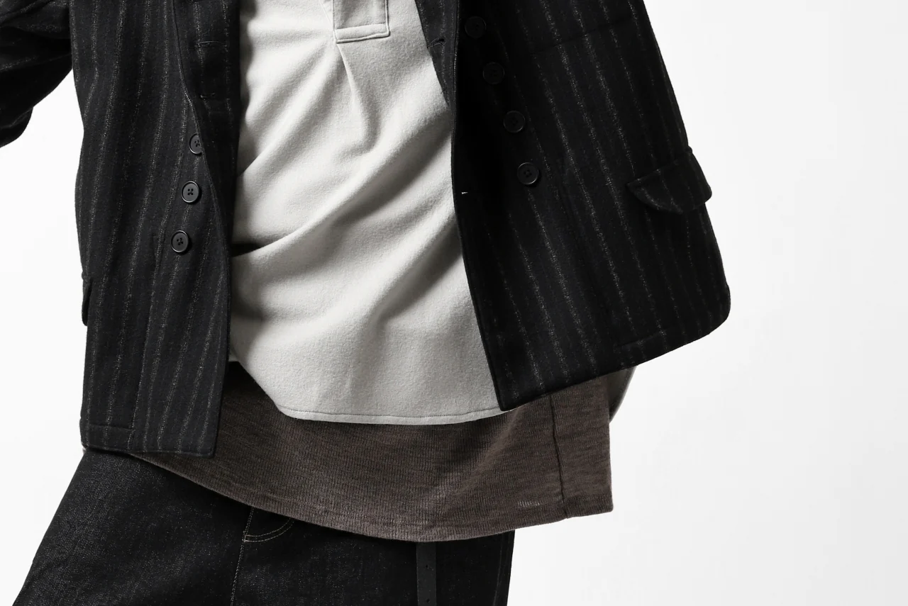 COLINA BANDED COLLAR PULLOVER SHIRT / SUPER 140s WASHABLE WOOL (GREIGE) - Image 33
