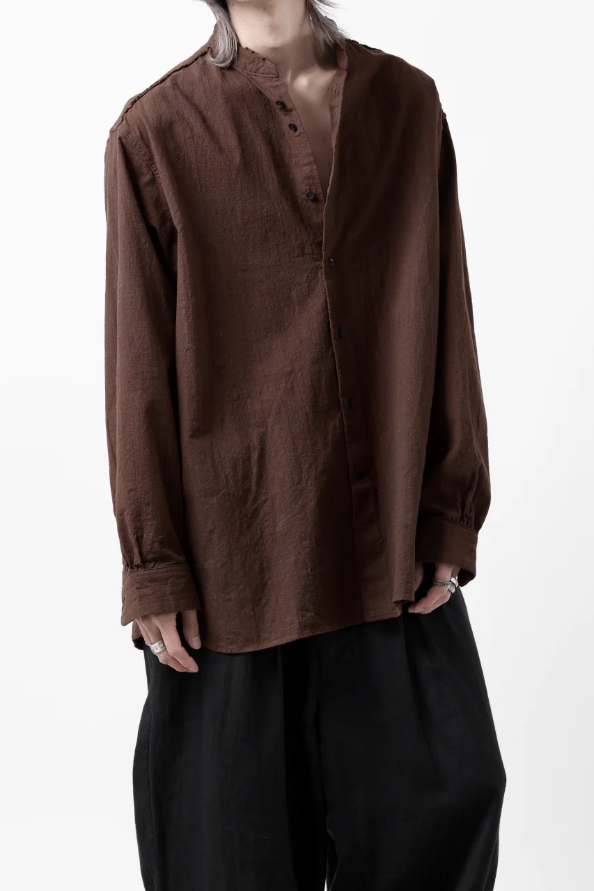 COLINA BANDED COLLAR WIDE SHIRT / HANDSPUN COTTON RUSTIC CHAMBRAY (RED CLAY) - Image 11