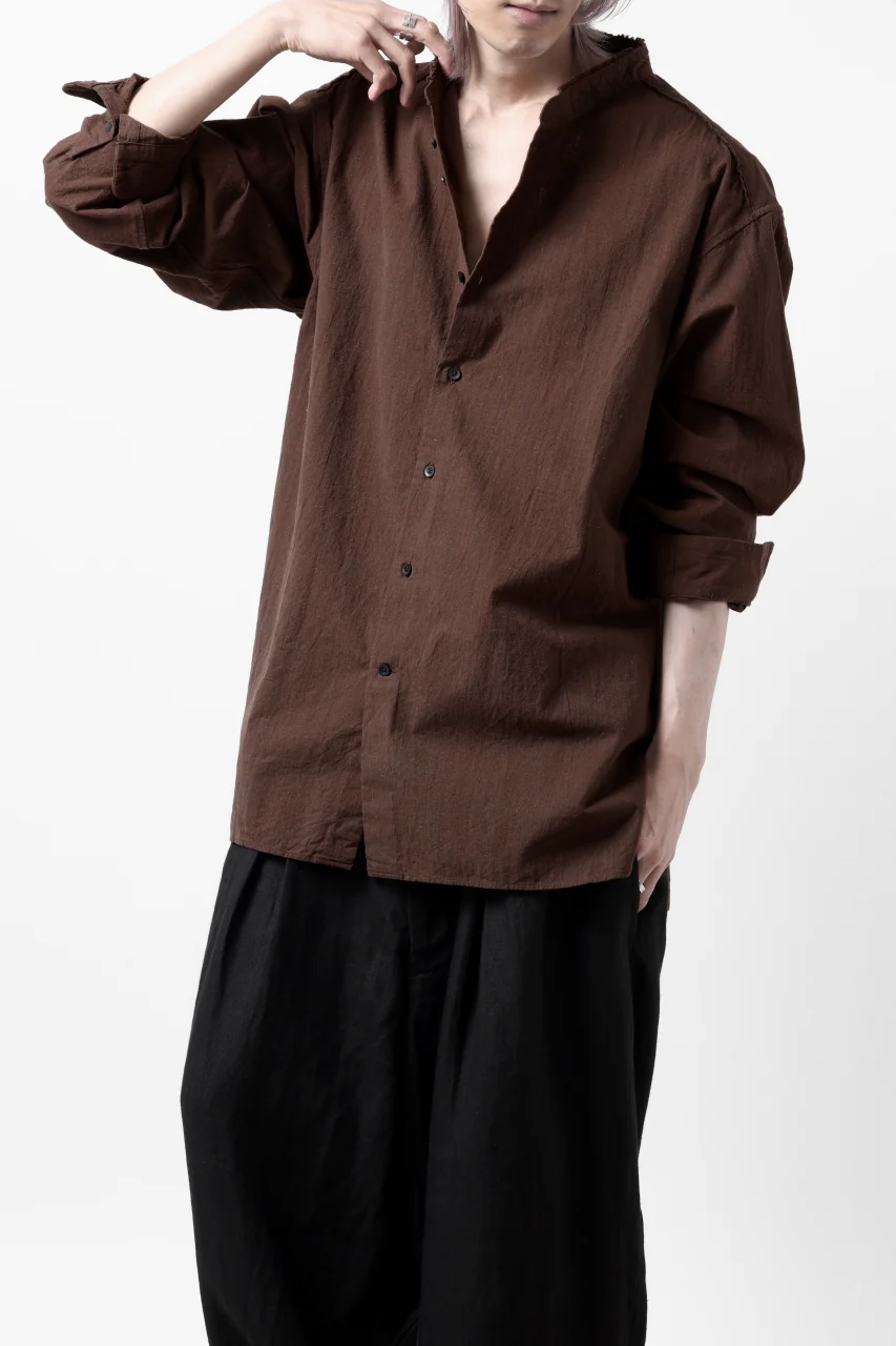 COLINA BANDED COLLAR WIDE SHIRT / HANDSPUN COTTON RUSTIC CHAMBRAY (RED CLAY) - Image 12