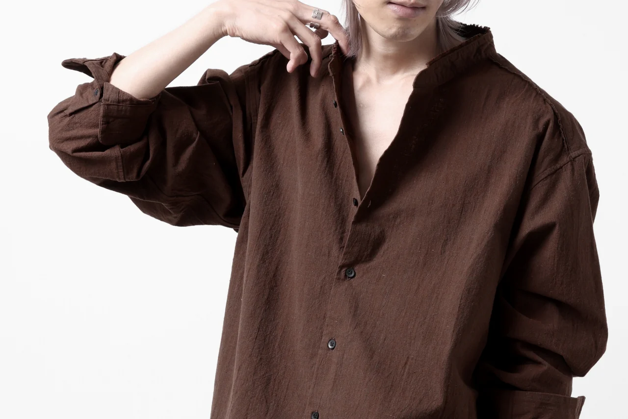 COLINA BANDED COLLAR WIDE SHIRT / HANDSPUN COTTON RUSTIC CHAMBRAY (RED CLAY) - Image 42