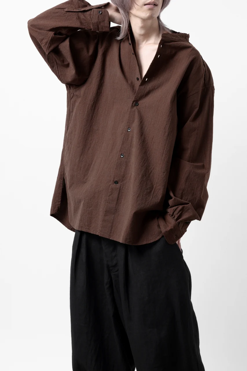 COLINA BANDED COLLAR WIDE SHIRT / HANDSPUN COTTON RUSTIC CHAMBRAY (RED CLAY) - Image 5