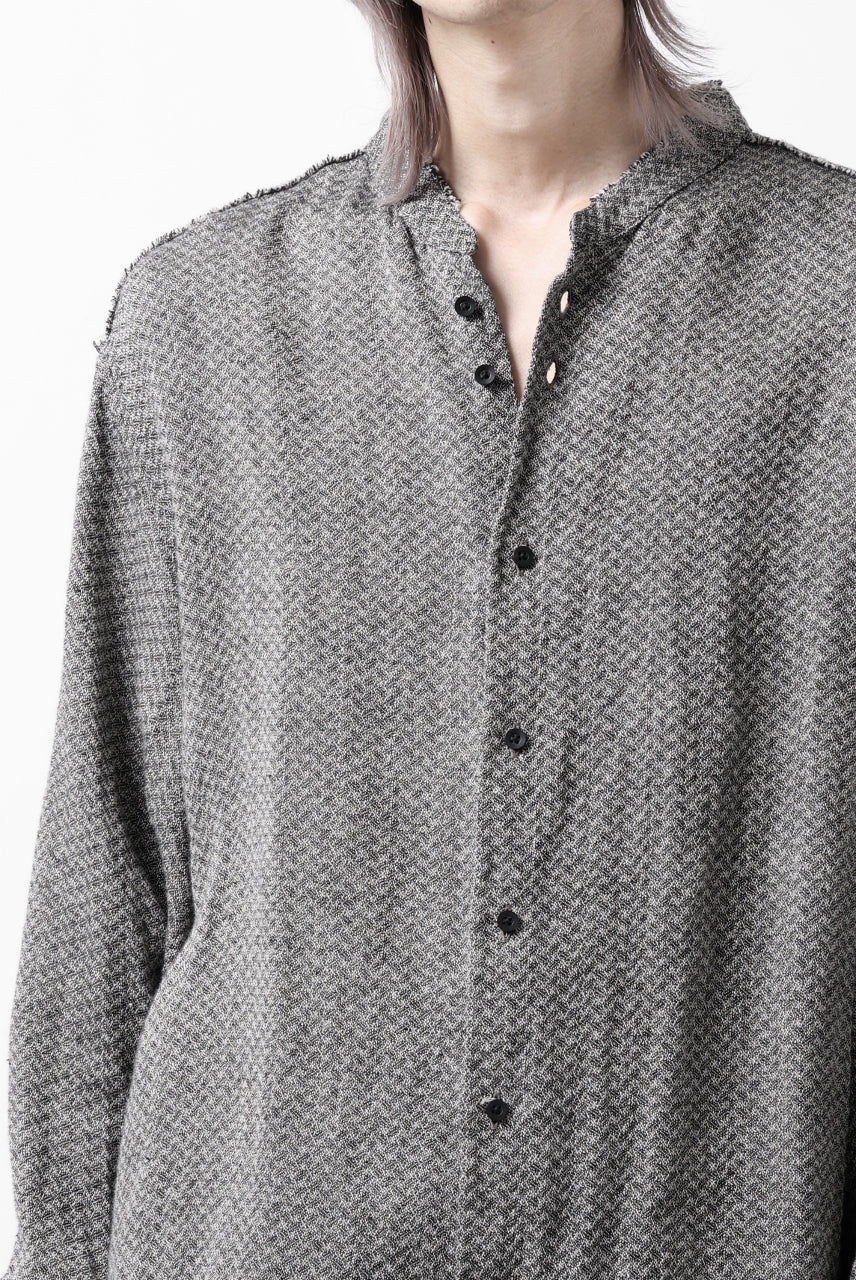COLINA BANDED COLLAR WIDE SHIRT / LINEN DOBBY CHAMBRAY (BLACK) - Image 37