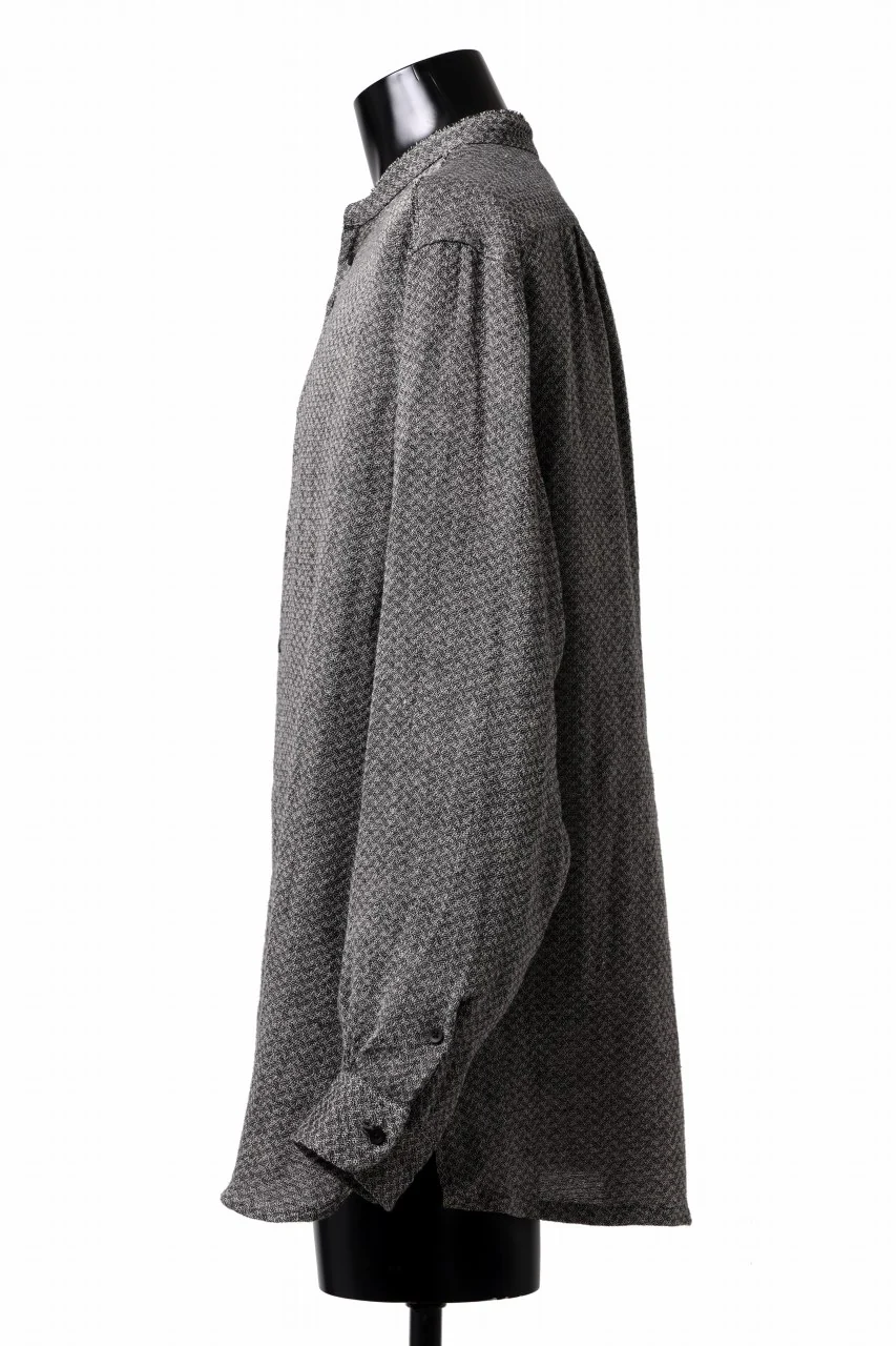 COLINA BANDED COLLAR WIDE SHIRT / LINEN DOBBY CHAMBRAY (BLACK) - Image 7