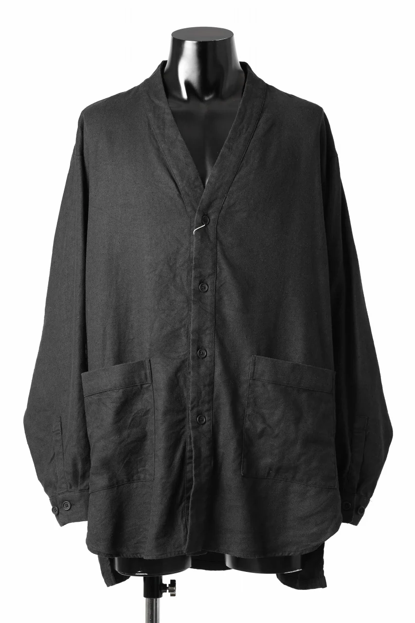 COLINA CARDIGAN SHIRT / SILK & LINEN GABARDINE (BLACK)