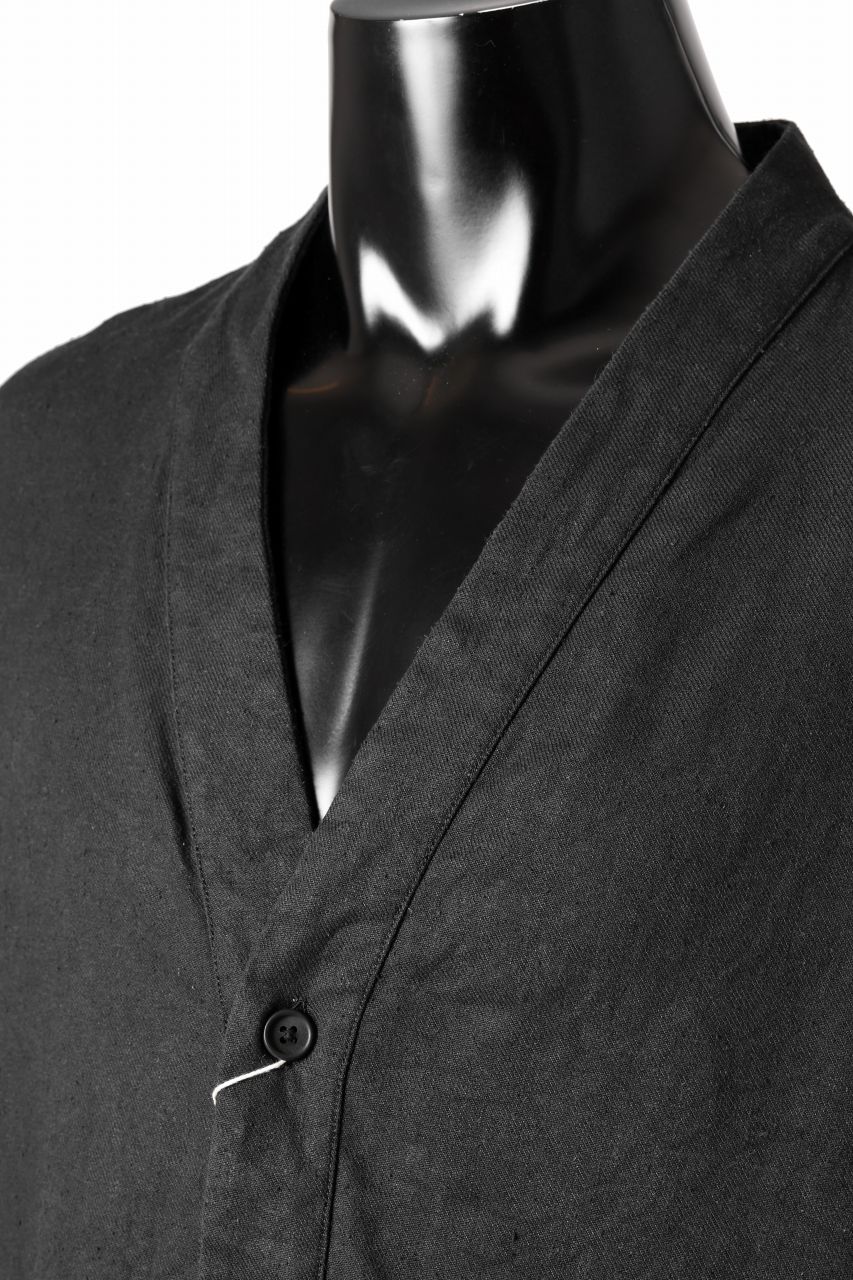 COLINA CARDIGAN SHIRT / SILK & LINEN GABARDINE (BLACK) - Image 10